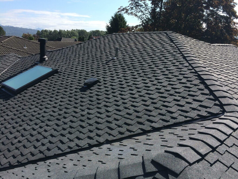 A black colored roof with blue colored box on it